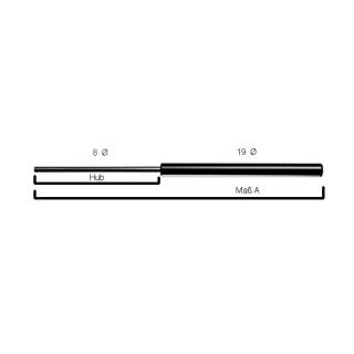 435 mm total length, stroke 175 mm, rod 8 mm, tube 19 mm Ø